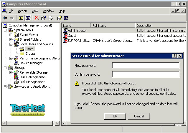 عوض کردن پسورد ویندوز سرور 2003